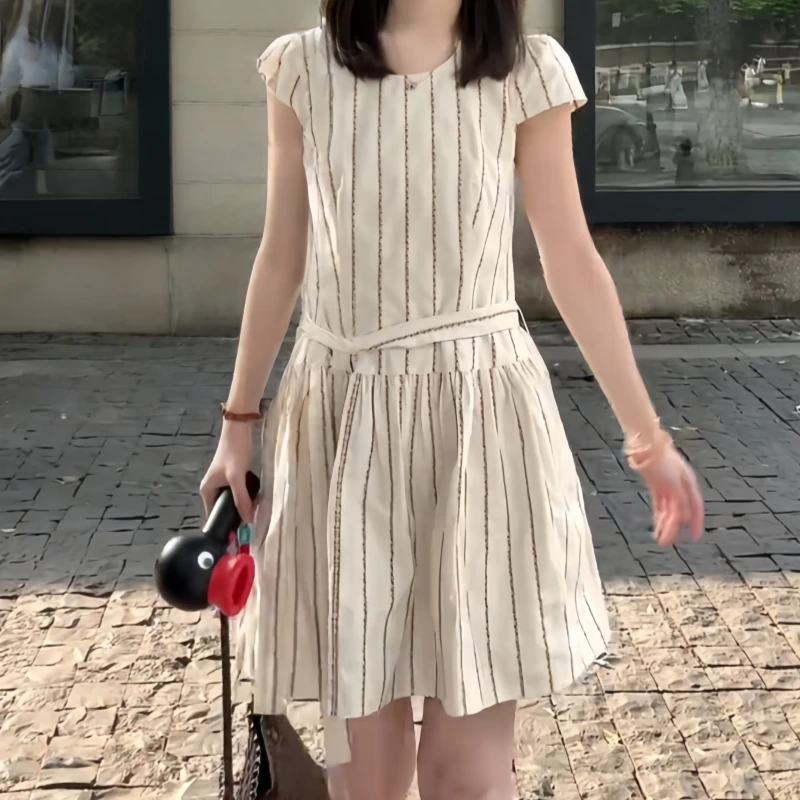 秋季修身显瘦胖mm遮肉肉韩版连衣裙条纹夏季设计感简约大气通勤装