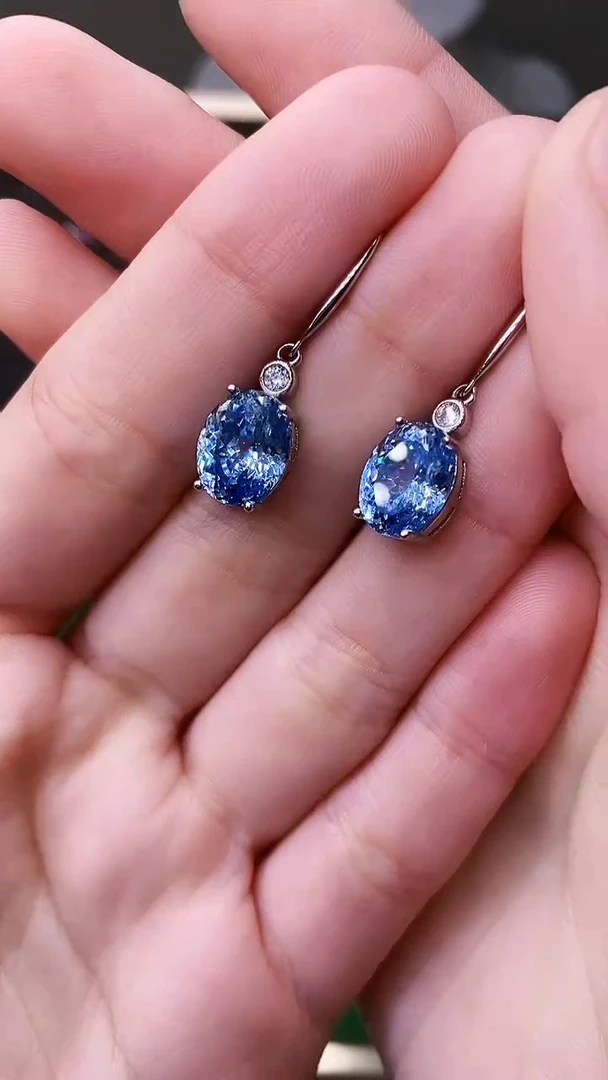 银S925镶嵌耳坠海蓝宝石51