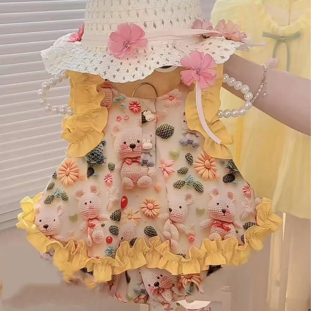 婴儿装女童夏季新款女宝宝立体卡通图案时尚甜美花边包屁