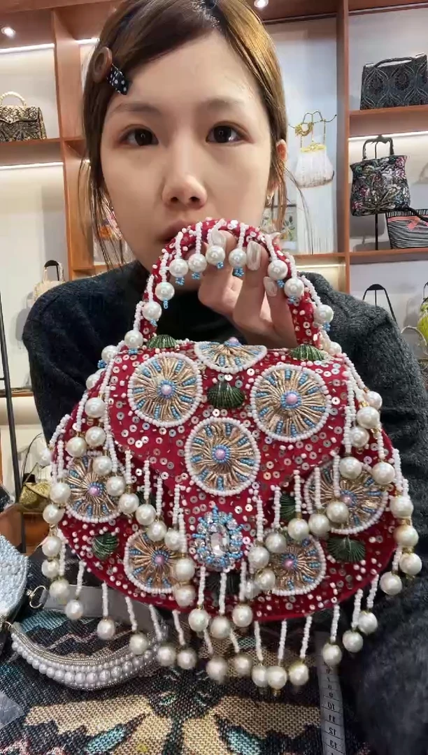 织物17号手工珠珠包包腋下斜跨包手拿包手提晚宴包