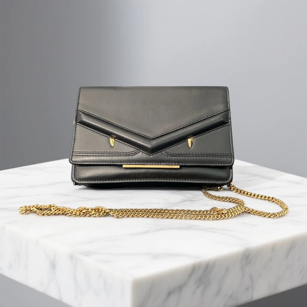 95新 FENDI/芬迪   黑色小怪兽链条包 1791 6965