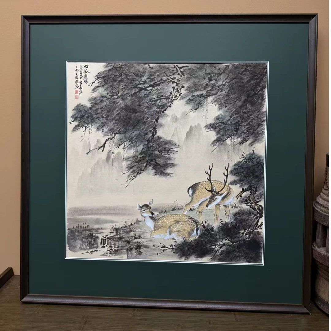 《松风鹿鸣》82×82花鸟装饰画