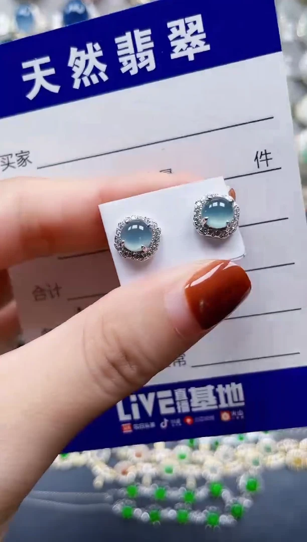 翡翠银S925镶嵌耳饰128