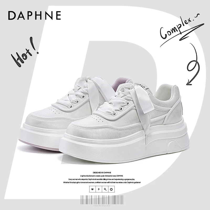 达芙妮网红爆款厚底小白鞋25新款透气运动休闲鞋轻便丝带时尚板鞋