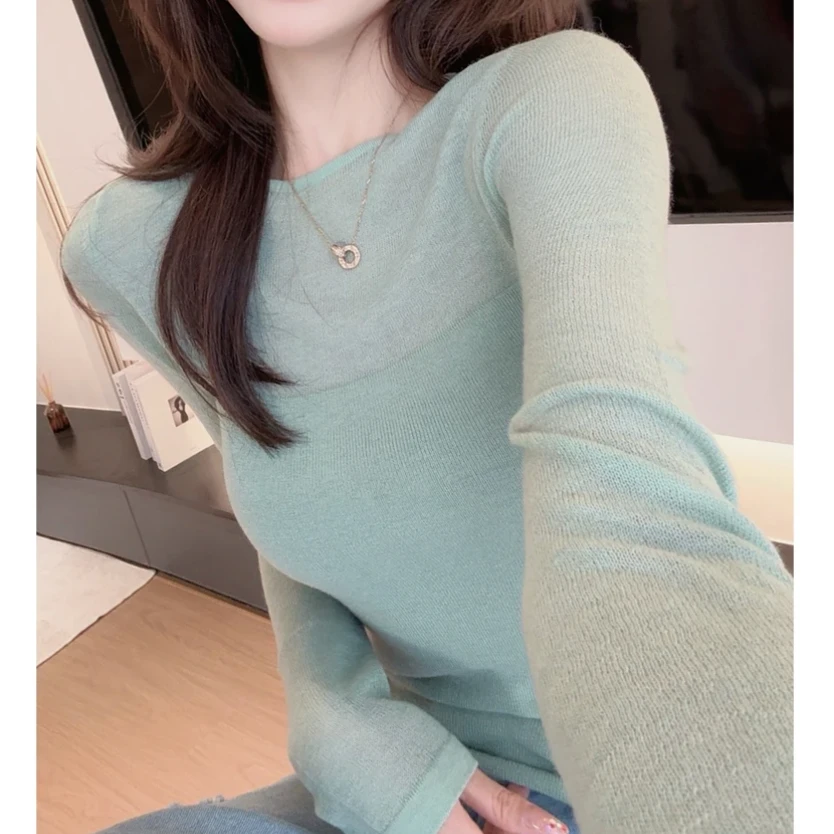 纯色针织衫上衣女2025新款春季洋气女人味微透纯欲气质减龄长袖
