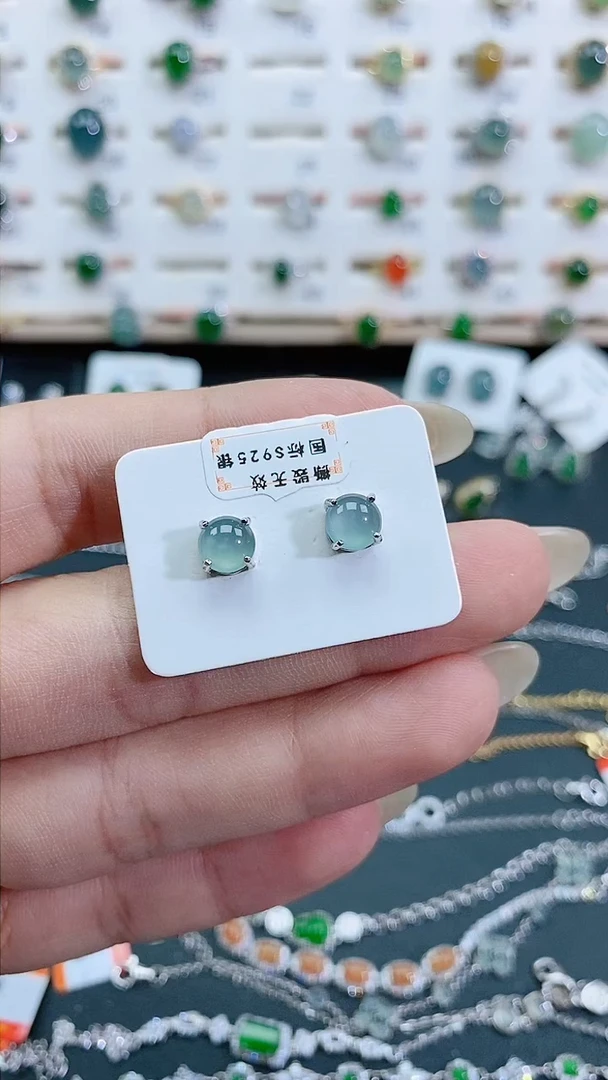银S925镶嵌翡翠耳饰天然翡翠