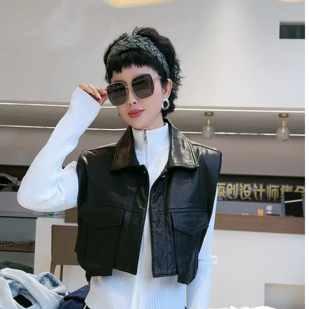 迷巧时尚新款网红百搭潮流短款皮马甲