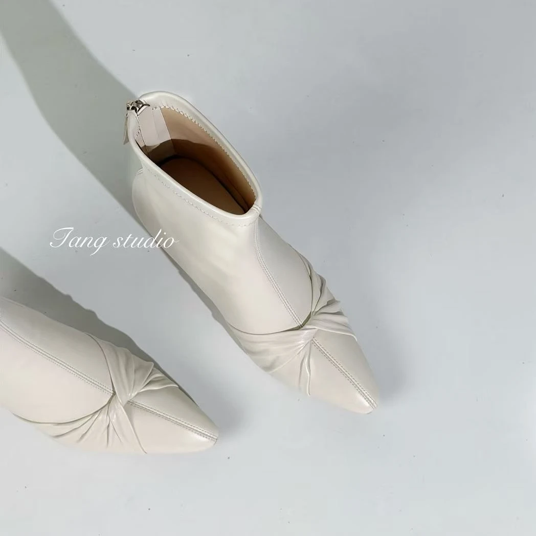 【Tang Studio】淡人天菜/清楚系温柔蝴蝶结高跟弹力短靴6cm/T320