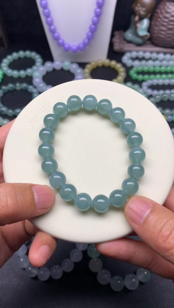 未镶嵌手链翡翠天然缅甸翡翠A货冰牛仔蓝手串卡10mm