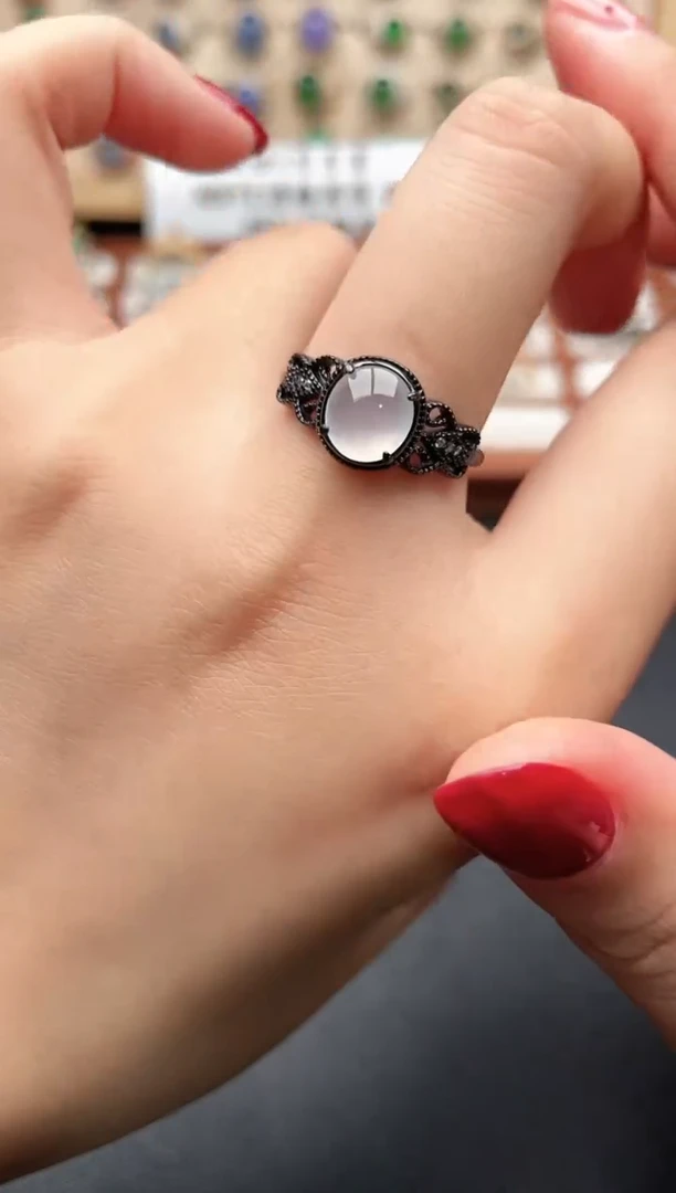 银S925镶嵌戒指翡翠一物一证一礼盒