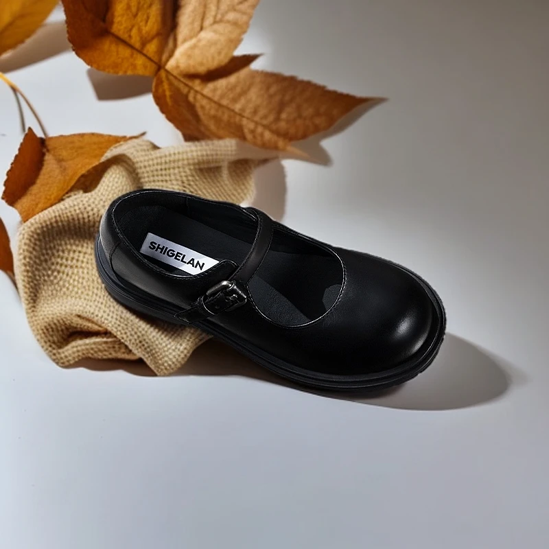 诗歌兰25款真皮英伦风时尚洋气一字扣百搭复古玛丽珍乐福鞋00321