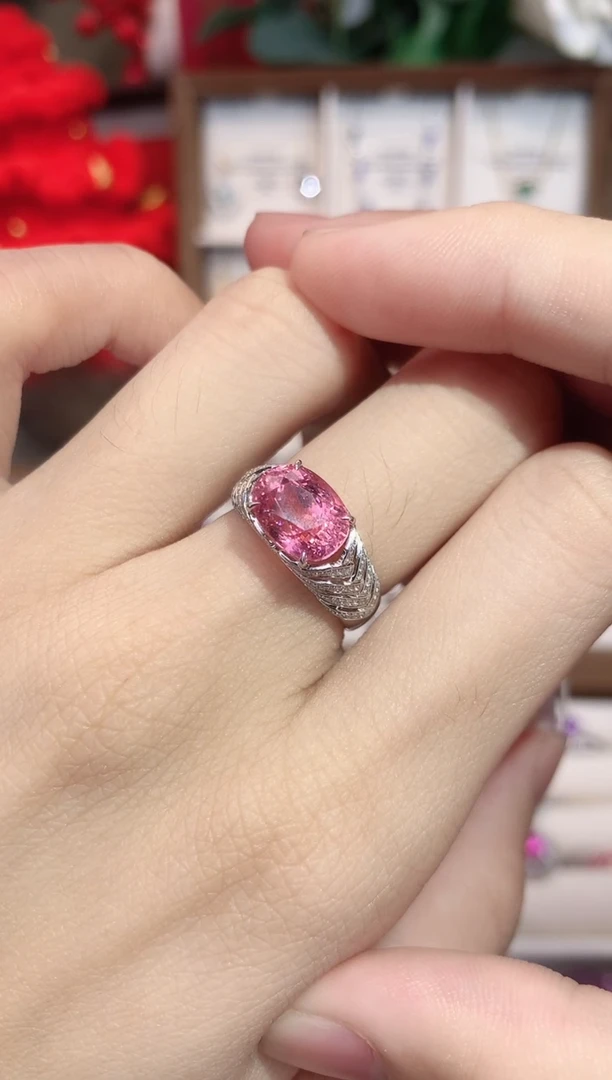 18K金镶嵌戒指碧玺3.73ct/天然宝石/七天无理由