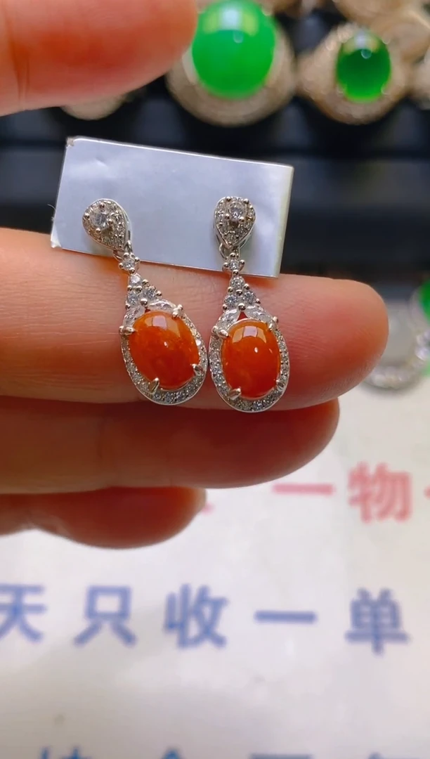 【闪购商品】翡翠耳饰银S925镶嵌天然A货翡翠1