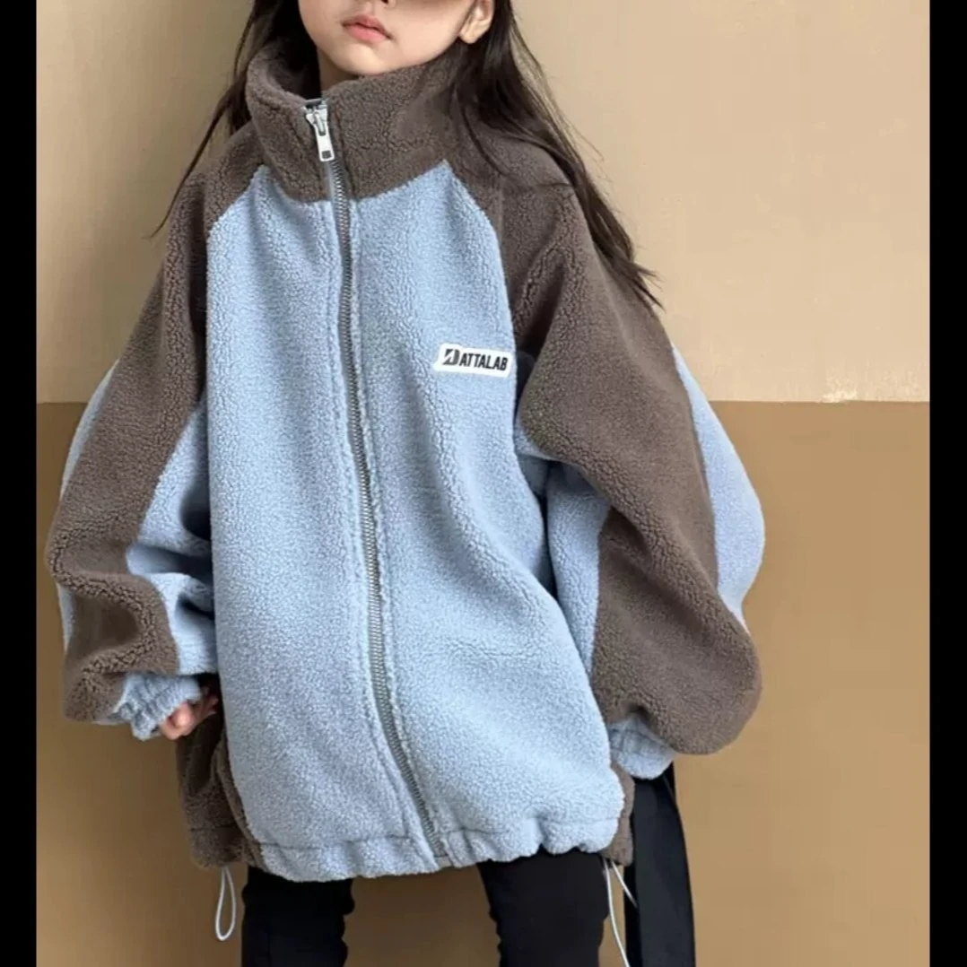 1212大童天蓝色立领毛毛衣外套【南五