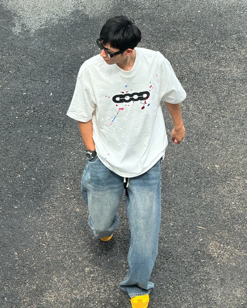 老白汪苏泷GOODBRAND24SS彩色泼墨印花刺绣短袖t恤男女情侣夏季