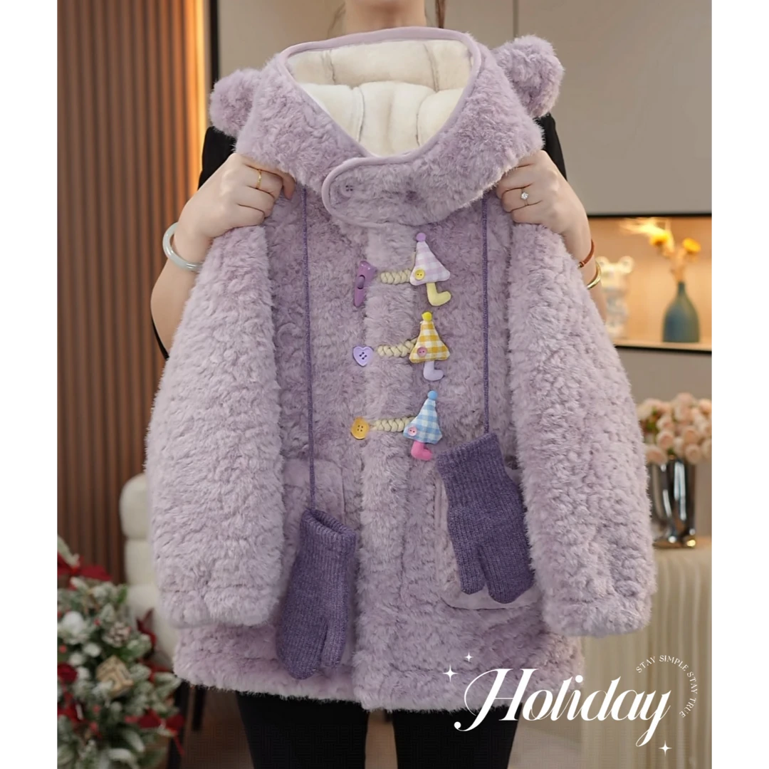 现货-女童外套冬装2025新款中大儿童加绒加厚中长款上衣