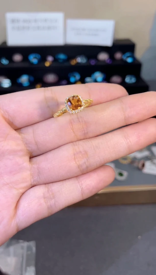 银S925镶嵌戒指黄晶天然宝石