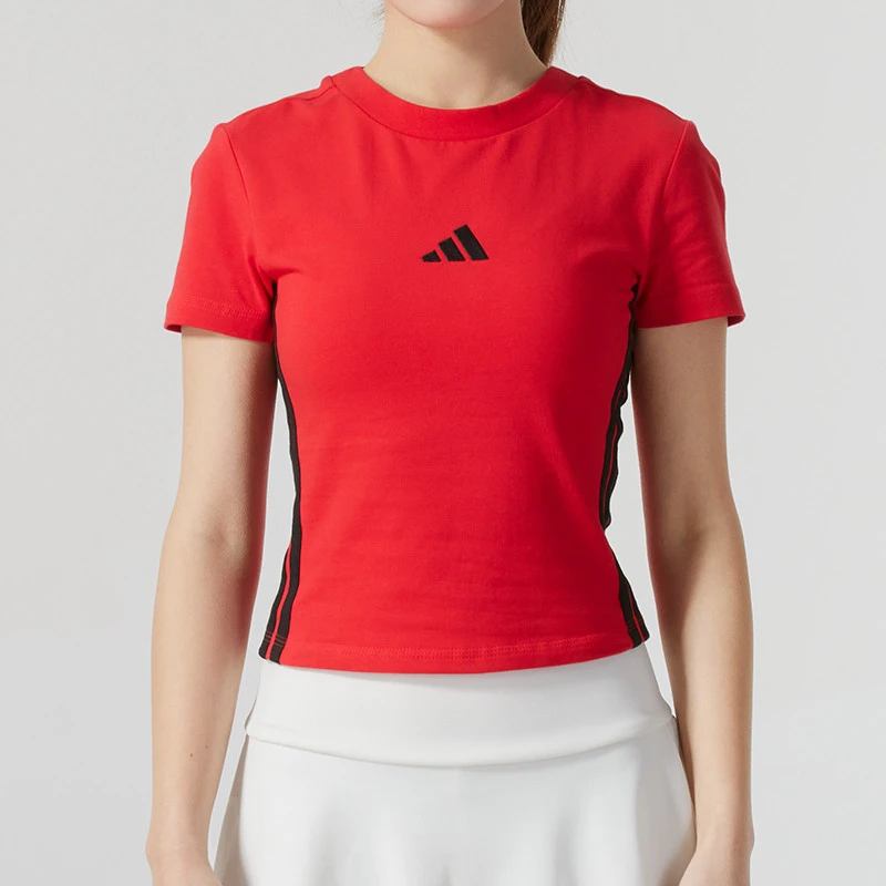 adidas阿迪达斯短袖T恤女装2025新款圆领休闲透气运动半袖 JE1242