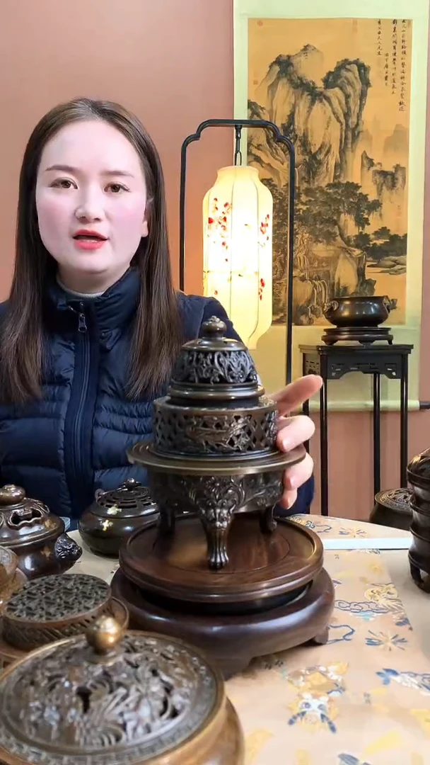 铜仿古苏工三层熏香炉