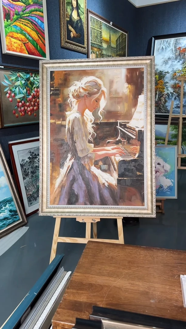 【闪购商品】油画68号 60*100 钢琴女孩-手绘油画