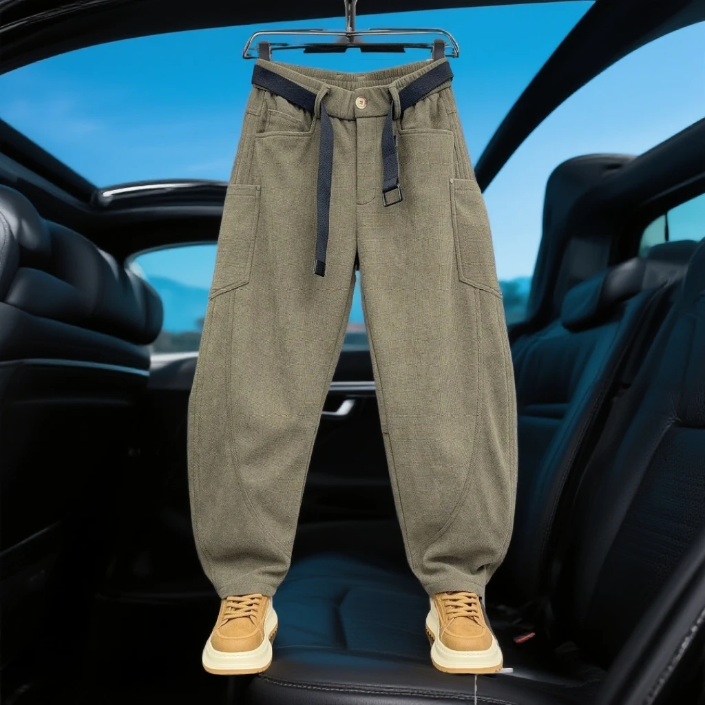 2025秋冬加绒休闲裤美式高街条绒加厚保暖宽松阔腿直筒弯刀裤卫裤