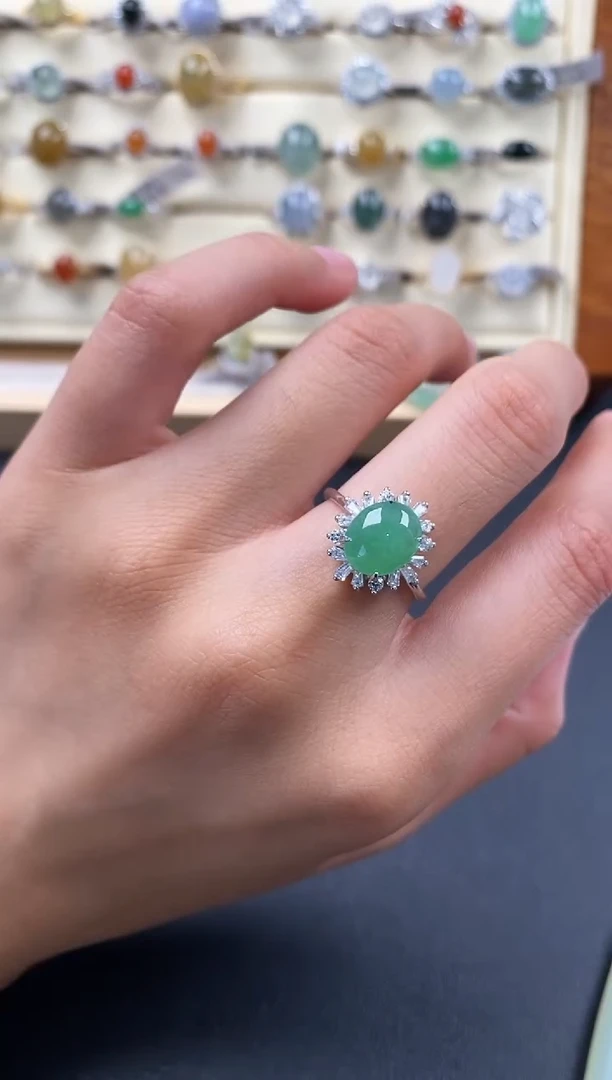 银S925镶嵌戒指翡翠2222222+8