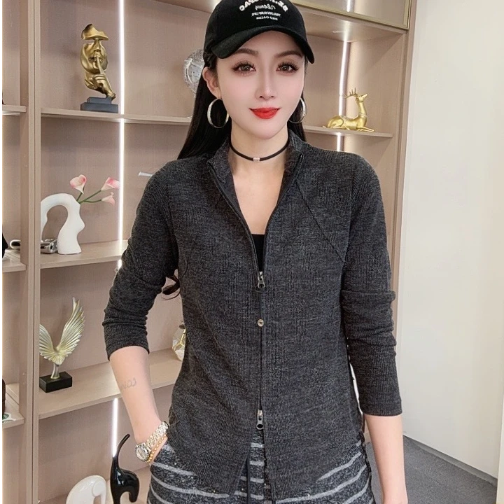 【众帆女装】春款时尚休闲修身立领百搭运动显瘦薄款双拉链开衫
