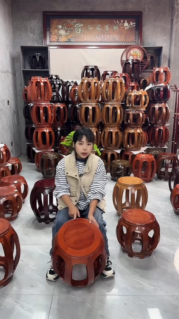 【闪购商品】花梨木类家具白宫木大号鼓凳一对