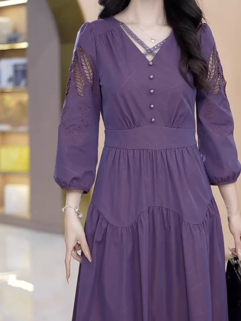 1010高档精致气质女神范收腰显瘦中长款连衣裙