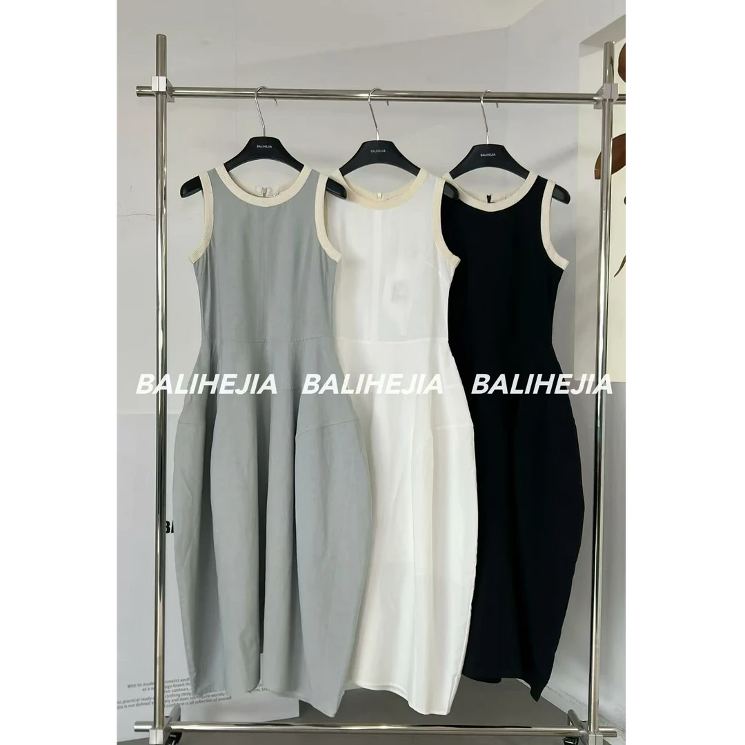 十三行BALIHEJIA-夏季福秒圆领花苞无袖连衣裙#25301