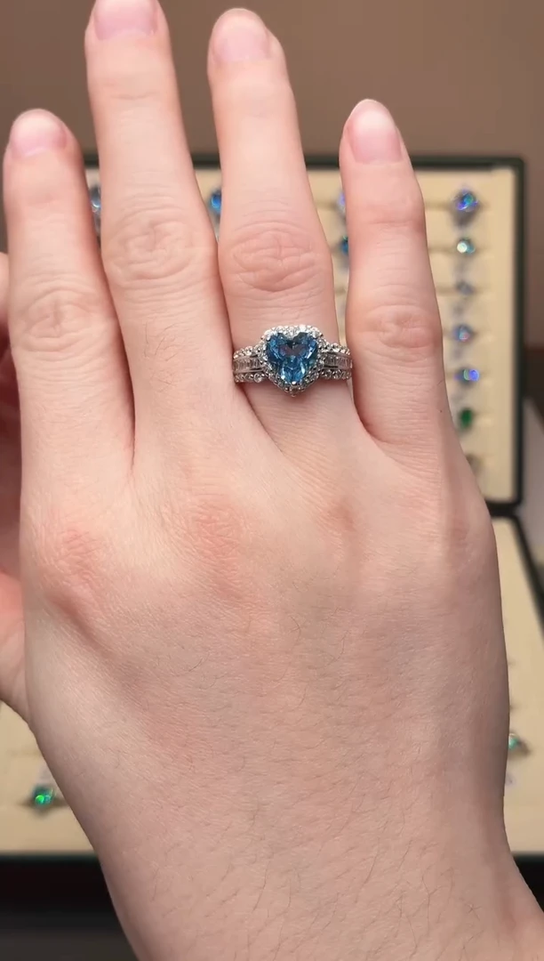 银S925镶嵌戒圈海蓝宝石1212121