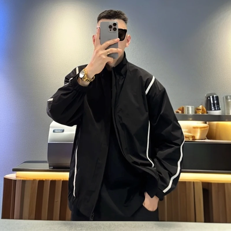 新款立领透气休闲男装外套运动百搭通勤拉链薄款夹克男女同款