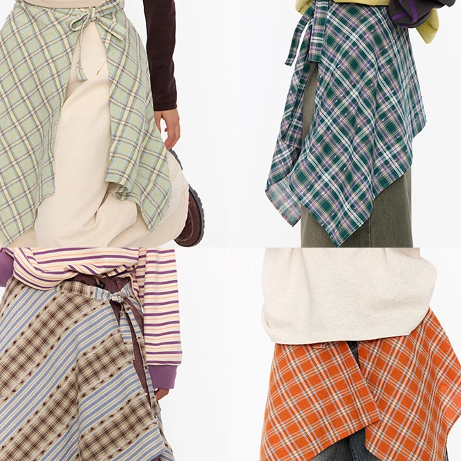 江南先生美式复古休闲百搭一片式系带叠穿半身裙格子屁帘JN51C23