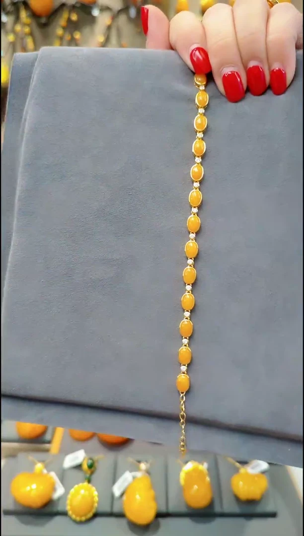 【闪购商品】蜜蜡手链银S925镀金镶嵌H174蜜蜡手链