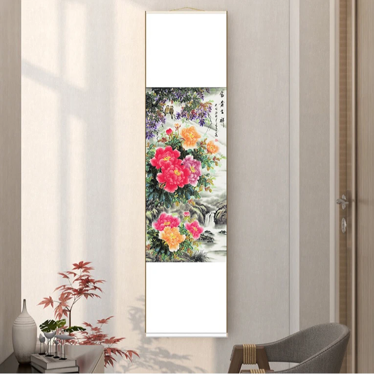 花开富贵国画挂轴装裱