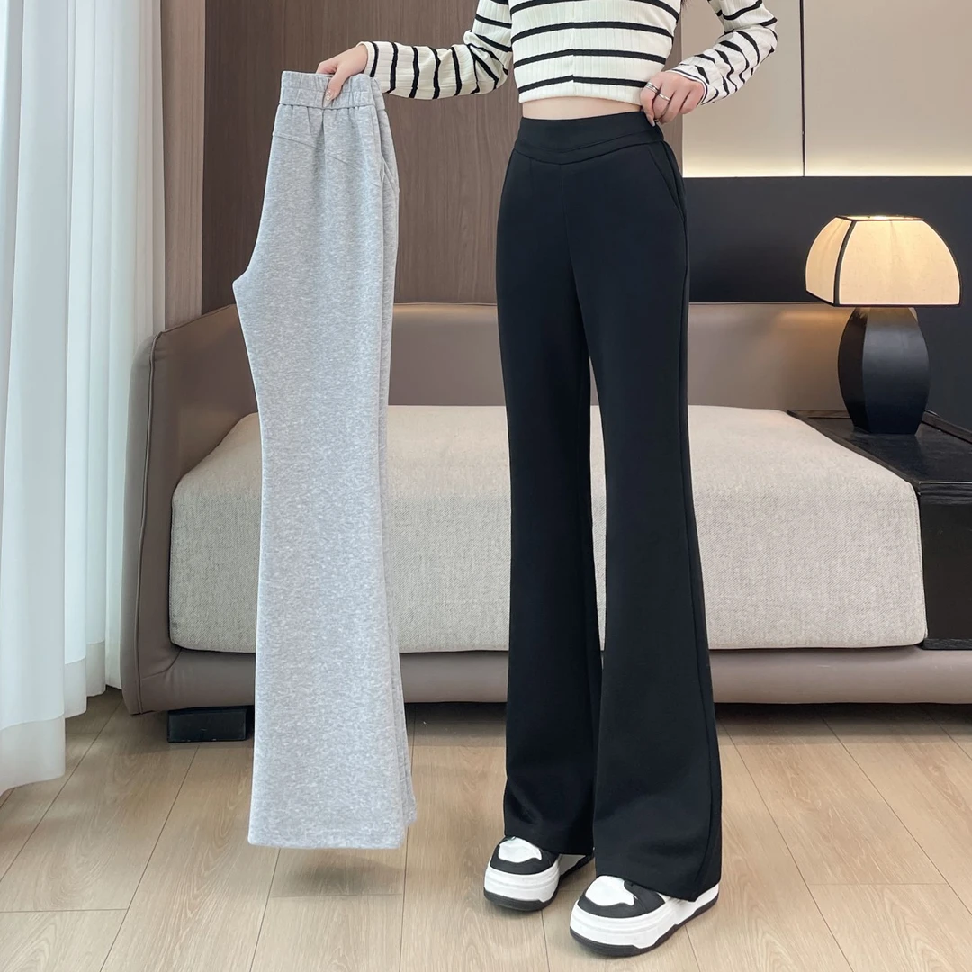 美式微喇叭裤女秋冬季高腰加绒加厚弹力休闲长裤阔腿香蕉运动卫裤