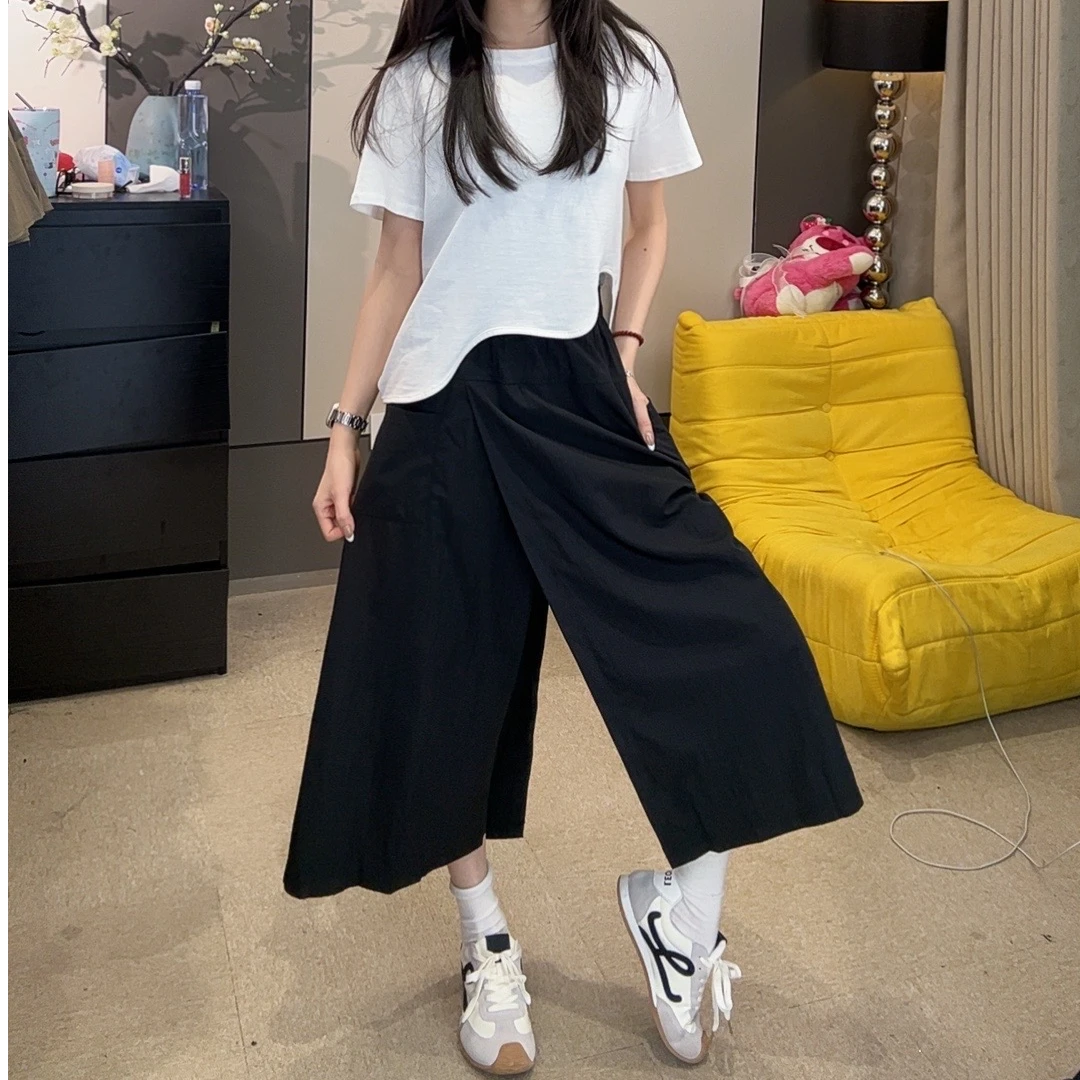 【蔡小姐】(有口袋+带险)高腰休闲裤女夏季透气百搭不走光气质裙裤