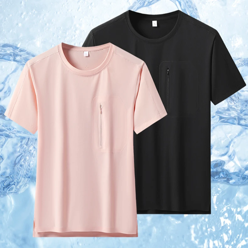 夏季情侣速干短袖男女薄款凉感圆领t恤上衣休闲时尚纯色半袖爸爸