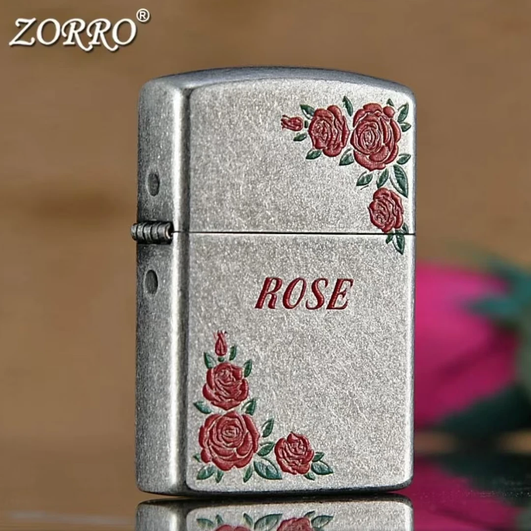 ZORRO 彩绘古银玫瑰Z91860煤油打火机高颜值高档男生礼品老式防风
