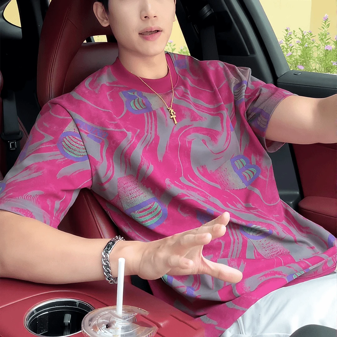 夏季新款高级男士美式撞色雅痞轻奢气场短袖百搭T恤圆领休闲上衣