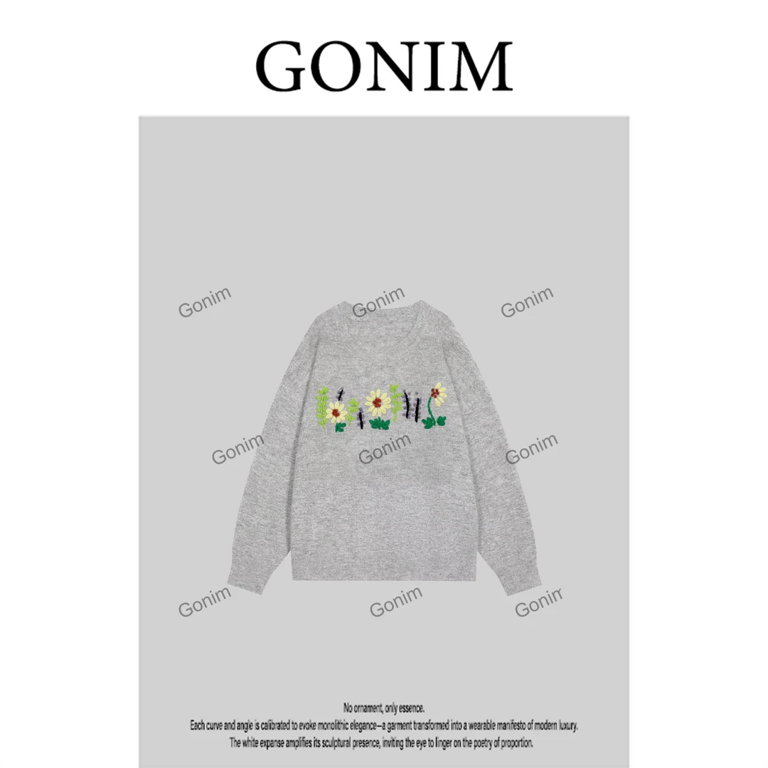 Gonim· ‘’花田织趣‘’2025早秋针织网红女时尚门襟气质套头上衣女