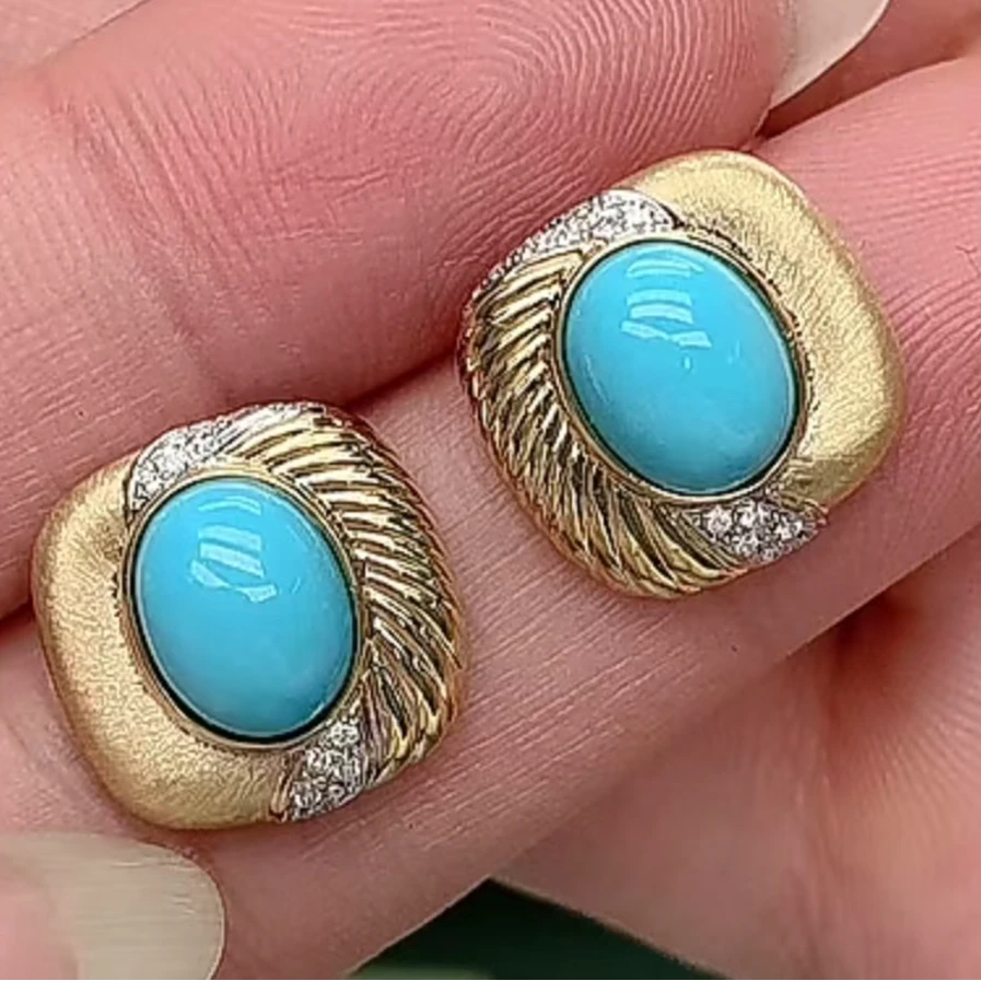绿松石18K金耳钉