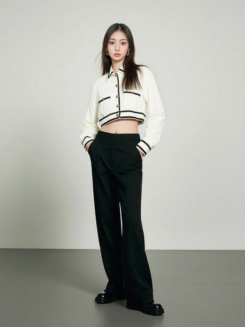 单排扣西装领圆领休闲风女短外套女士短款时尚休闲