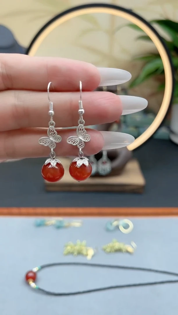 玛瑙/玉髓耳饰银S925镶嵌306