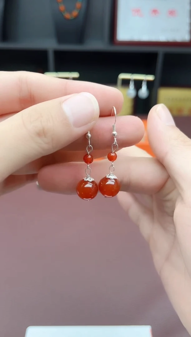 银S925镶嵌耳饰玛瑙/玉髓409000