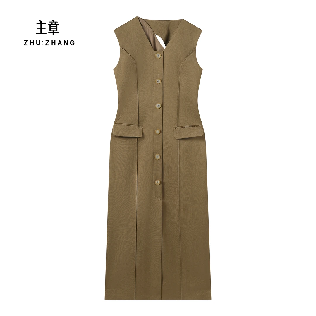 主章ZHUZHANG无袖V领镂空气质时尚连衣裙ZGSX7261HN