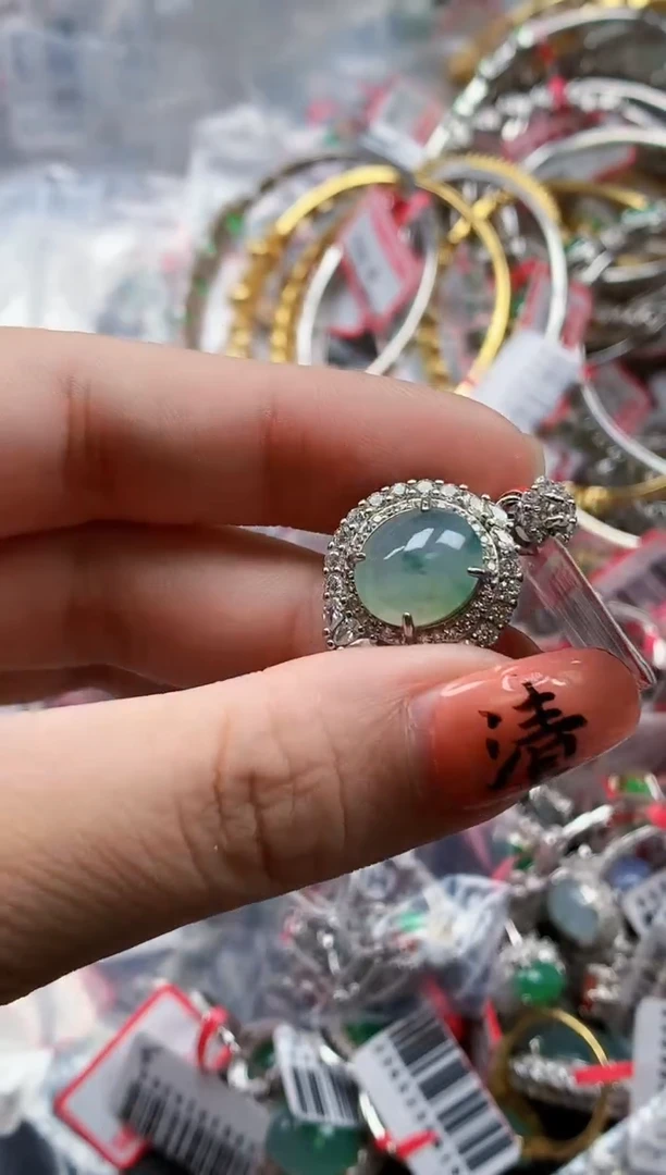 银S925镶嵌戒指翡翠天然A货缅甸翡翠