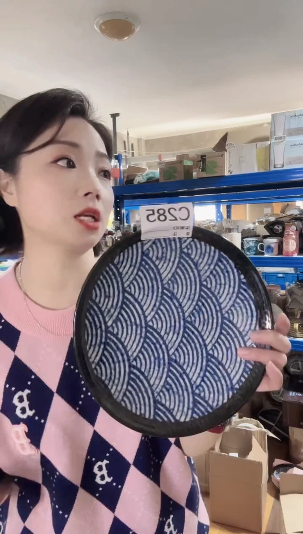 瓷片 全新高端瓷器青海波22cm盘一只C285