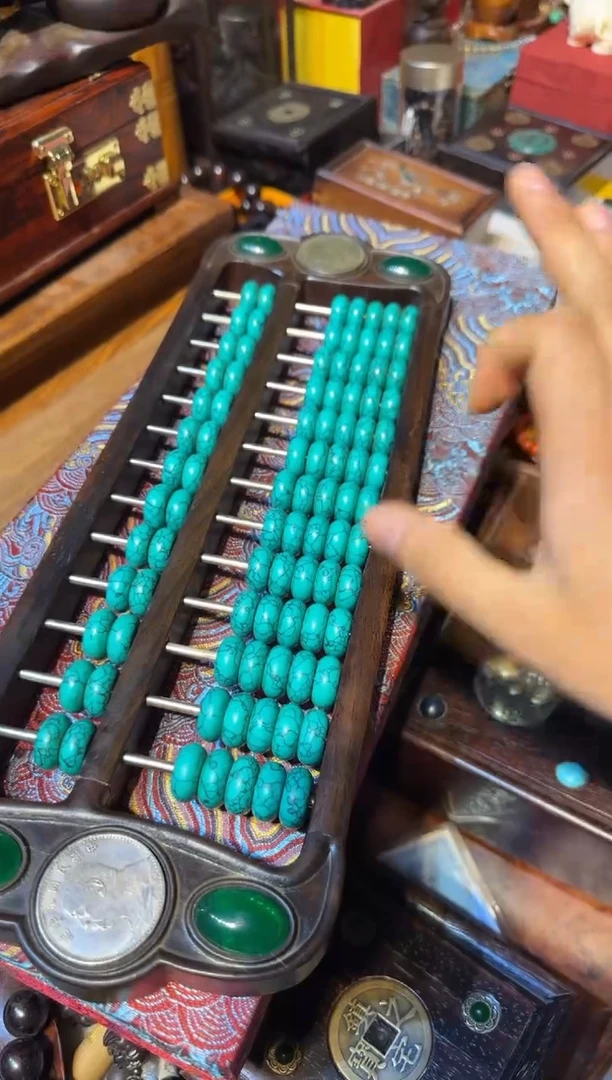 木算盘绿汉镶嵌带盒子188