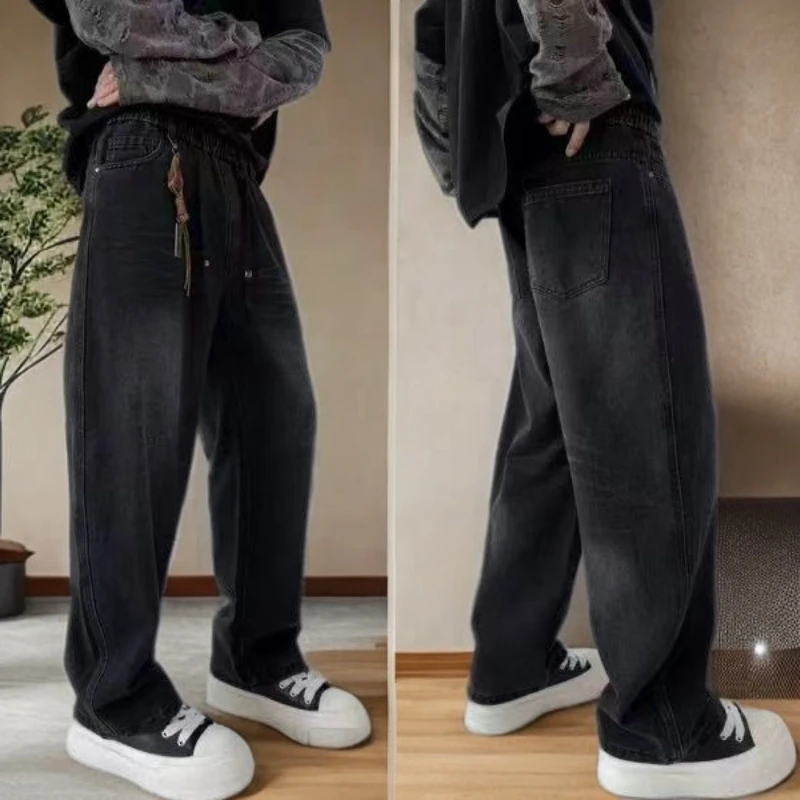 秋季水洗复古系带男士牛仔裤ins潮流宽松